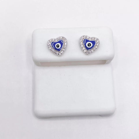 ARETE BROQUEL CORAZÓN OJO TURCO - PLATA .925