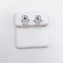 ARETE BROQUEL MANO DE FATIMA CON OJO TURCO - PLATA .925