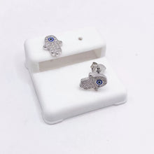 ARETE BROQUEL MANO DE FATIMA CON OJO TURCO - PLATA .925