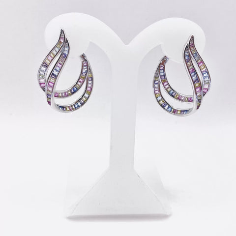 ARETE DOBLE GOTA BAGUETTES ZIRCONIAS COLORES  - PLATA .925