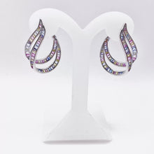 ARETE DOBLE GOTA BAGUETTES ZIRCONIAS COLORES  - PLATA .925
