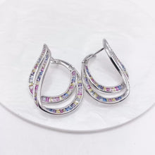 ARETE DOBLE GOTA BAGUETTES ZIRCONIAS COLORES  - PLATA .925