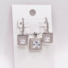 SET JUEGO CUADRO ZIRCONIA CENTRAL CON MARGEN - PLATA .925