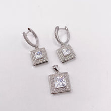 SET JUEGO CUADRO ZIRCONIA CENTRAL CON MARGEN - PLATA .925