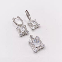 SET JUEGO RECTÁNGULO ZIRCONIA CENTRAL CON CONTORNO - PLATA .925