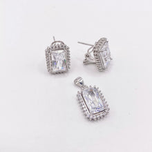 SET JUEGO RECTÁNGULO ZIRCONIA CENTRAL GRANDE - PLATA .925