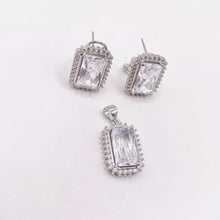 SET JUEGO RECTÁNGULO ZIRCONIA CENTRAL GRANDE - PLATA .925