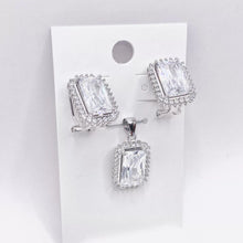 SET JUEGO RECTÁNGULO ZIRCONIA CENTRAL GRANDE - PLATA .925