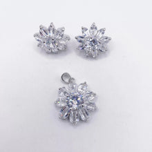 SET JUEGO FLOR ZIRCONIAS CORTE HOJA - PLATA .925