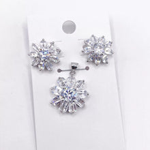 SET JUEGO FLOR ZIRCONIAS CORTE HOJA - PLATA .925