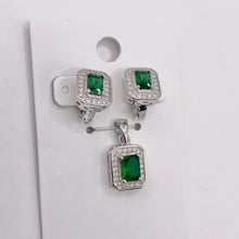 SET JUEGO RECTÁNGULO ZIRCONIA VERDE ESMERALDA - PLATA .925