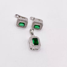 SET JUEGO RECTÁNGULO ZIRCONIA VERDE ESMERALDA - PLATA .925