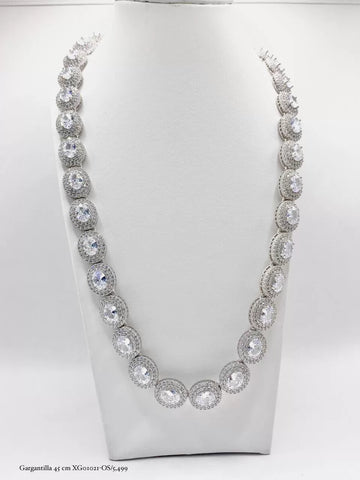 GARGANTILLA OVAL ZIRCONIA CENTRAL CON CONTORNO - PLATA .925