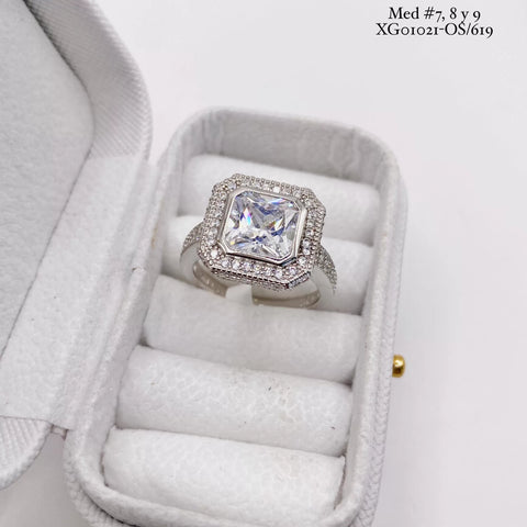 ANILLO ZIRCONIA CUADRO GRANDE CON CONTORNO - PLATA .925