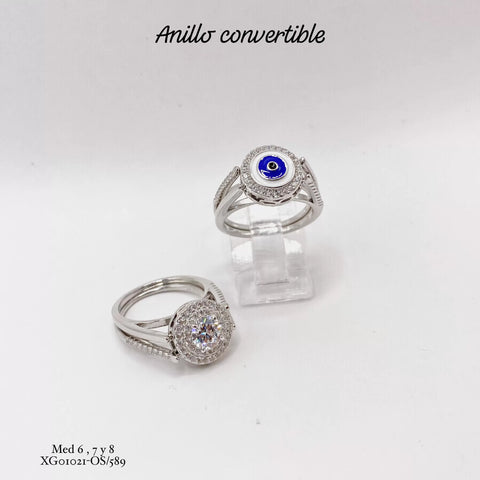 ANILLO CONVERTIBLE ZIRCONIA CON OJO TURCO- PLATA .925