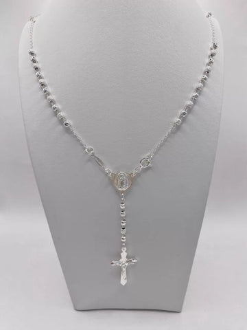 ROSARIO BOLA LISA Y ARENADA 3 MM - VIRGEN GUADALUPE - PLATA .925