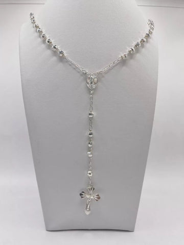 ROSARIO BOLA FACETADA 4 MM - VIRGEN DE GUADALUPE OVAL- PLATA .925