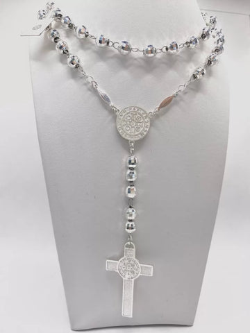ROSARIO BOLA FACETADA 6 MM - VIRGEN DE GUADALUPE - PLATA .925
