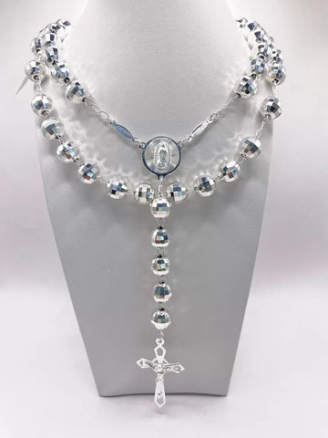 ROSARIO BOLA FACETADA 8 MM - VIRGEN DE GUADALUPE - PLATA .925