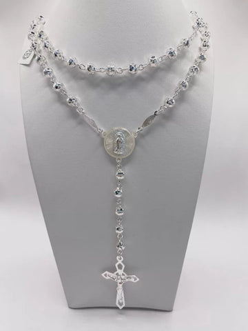 ROSARIO BOLA CALADA 5 MM - VIRGEN GUADALUPE - PLATA .925