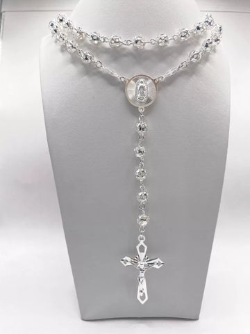 ROSARIO BOLA CALADA 6 MM - VIRGEN GUADALUPE - PLATA .925