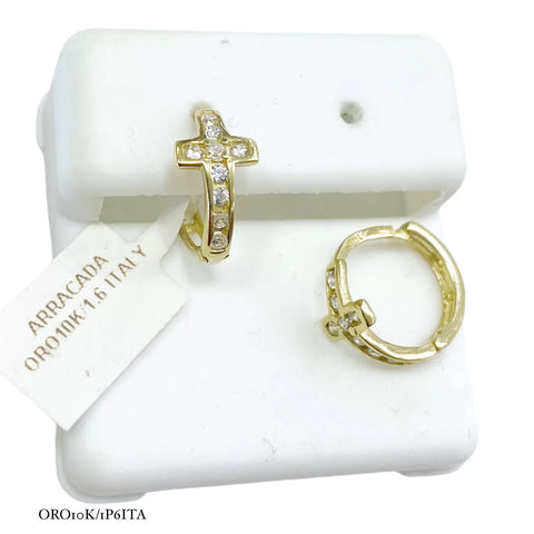 ARRACADA CRUZ CON ZIRCONIA - ORO 10K