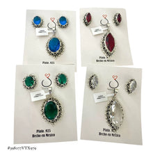 SET JUEGO ZIRCONIA VERDE OVALADO CON MARGEN PAVONADO - PLATA .925