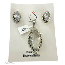 SET JUEGO ZIRCONIA FORMA SEMILLA CON MARGEN PAVONADO - PLATA .925