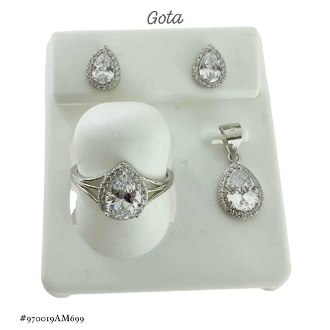 SET JUEGO GOTA ZIRCONIA - 3 PIEZAS  - PLATA .925