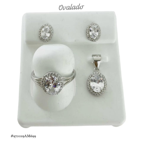 SET JUEGO OVALADO ZIRCONIA - 3 PIEZAS  - PLATA .925