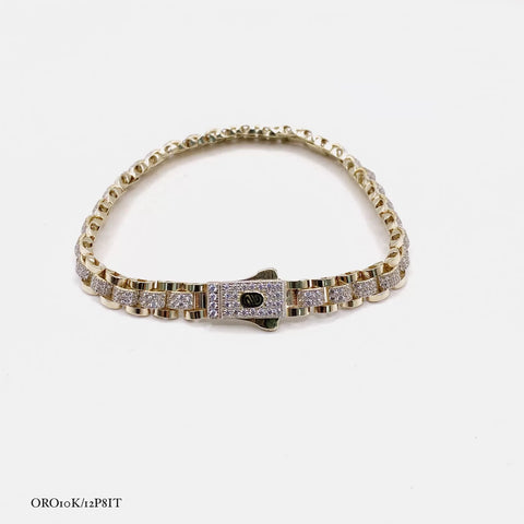 PULSO TIPO RLX CON ZIRCONIA  - 18 CM - ORO 10K