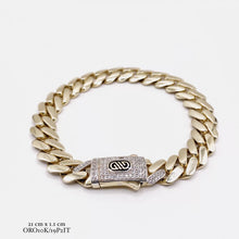 PULSO BARBADO CUBANO BROCHE TIPO MONACX - 21 cm x 1.1 cm - ORO 10K
