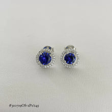 ARETE ZIRCONIA AZUL CON BISEL - PLATA .925