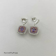 ARETE CUADRO COLGANTE LILA Y ROSA - PLATA .925