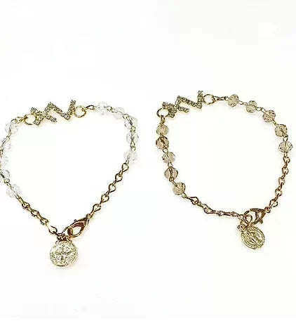 PULSERA CRISTAL CON SIMBOLO XV AÑOS - RECUERDOS PARA EVENTOS - DORADO
