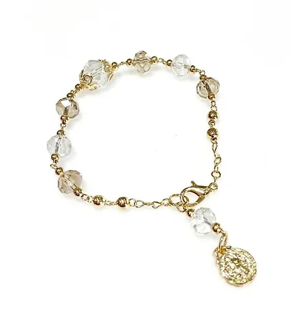 PULSERA CRISTALITO BLANCO - GOLD CON MEDALLA