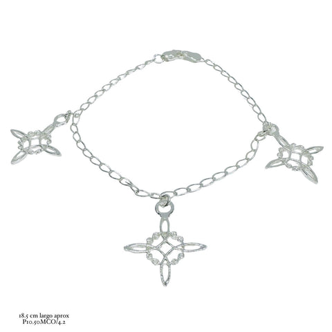 PULSERA NUDO DE BRUJAS DIJES COLGANTES - PLATA .925