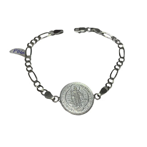 PULSERA MEDALLA SAN BENITO - PLATA .925
