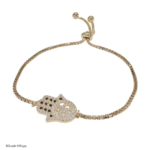 PULSERA MANO DE FATIMA AJUSTABLE CON BAÑO DE ORO ROSA - PLATA .925