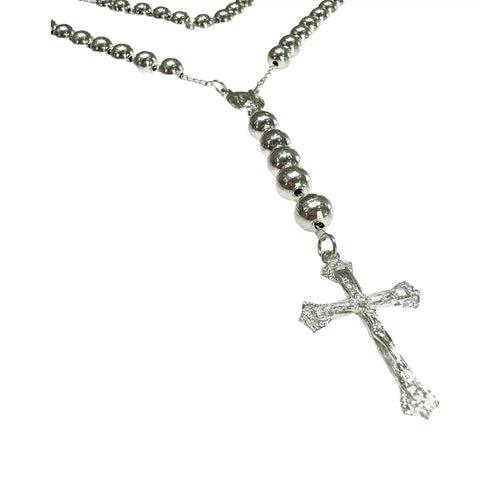 ROSARIO BOLA LISA 8 MM LIGERA - VIRGEN GUADALUPE - PLATA .925