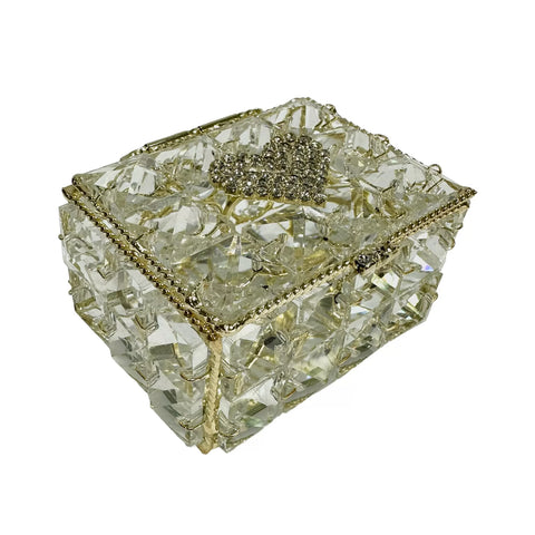 COFRE PARA ARRAS CON CRISTAL CUADRO Y CORAZÓN. - DORADO