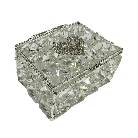 COFRE PARA ARRAS CON CRISTAL CUADRO Y CORAZÓN. - PLATEADO