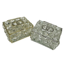 COFRE PARA ARRAS CON CRISTAL Y ANILLOS ENLAZADOS.