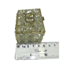 COFRE PARA ARRAS CON CRISTAL Y ANILLOS ENLAZADOS.