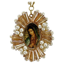 COLGANTE VIRGEN GUADALUPE BORDADO CONITOS DE CRISTAL