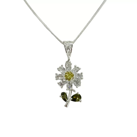 GARGANTILLA CON FLOR ZIRCONIA DETALLE COLOR  - PLATA .925