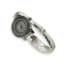 RELOJ TIPO ARO AJUSTABLE CARATULA BLANCA C/ PIEDRA PARA DAMA- PLATA .925