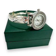 RELOJ TIPO ARO AJUSTABLE CARATULA BLANCA C/ PIEDRA PARA DAMA- PLATA .925