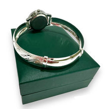 RELOJ TIPO ARO AJUSTABLE CARATULA BLANCA C/ PIEDRA PARA DAMA- PLATA .925