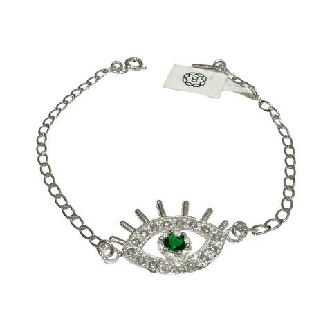 PULSERA OJO CON PESTAÑAS - PLATA .925 - VERDE